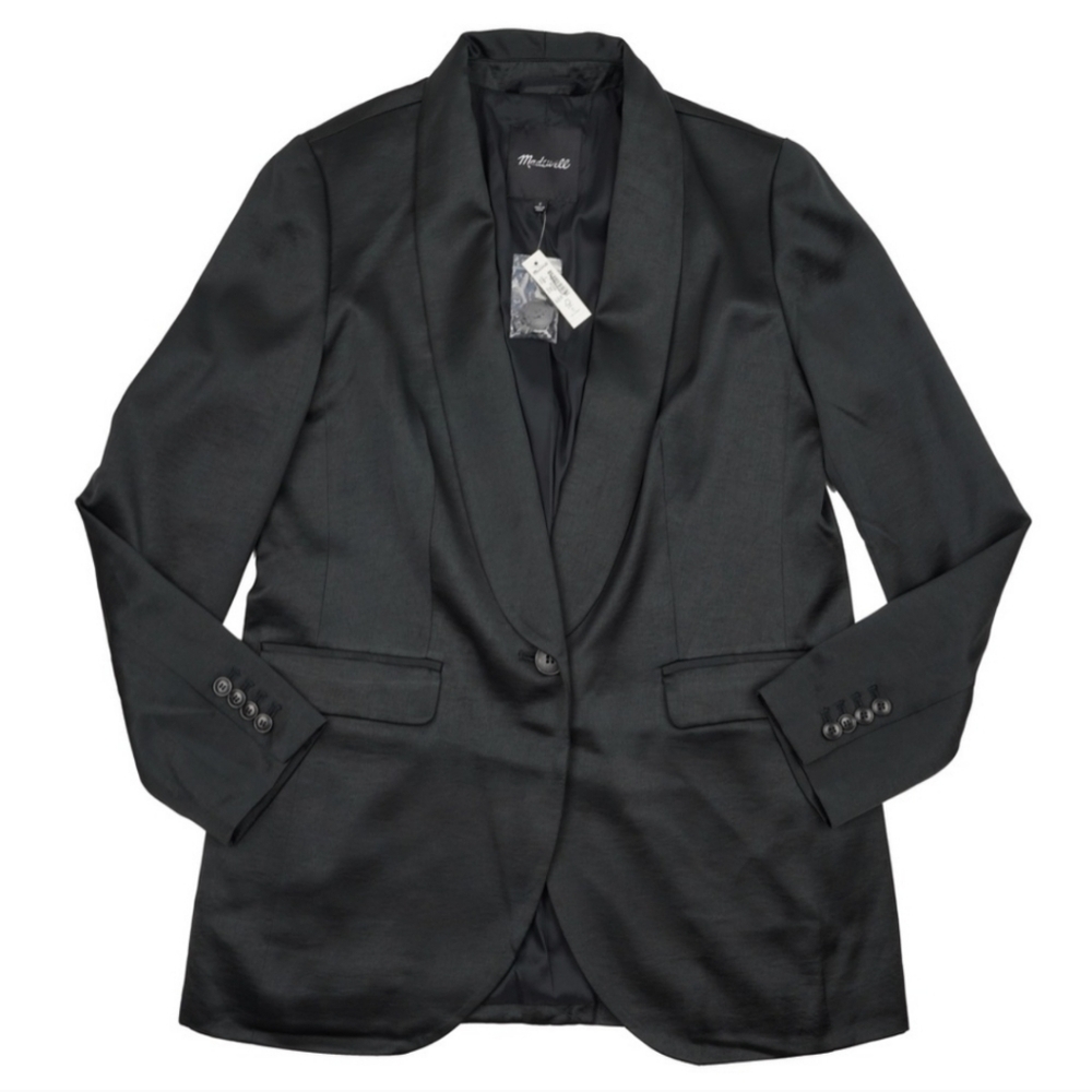New MADEWELL Satin Oversized Blazer in True Black Size 00 - Picture 11 of 11
